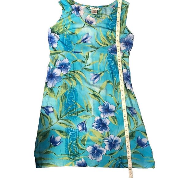 Mango Bay turquoise with tropical hibiscus sleeveless sundress Size S - Picture 9 of 12